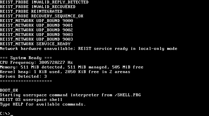 REIST-OS shell after a successful SATA boot