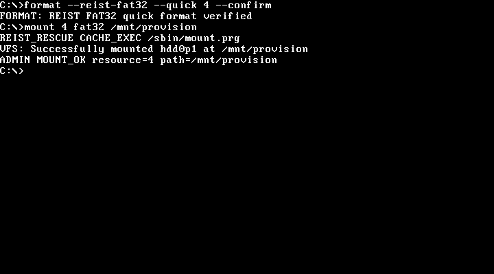 FORMAT formatiert und mountet in QEMU eine REIST-FAT32-Partition