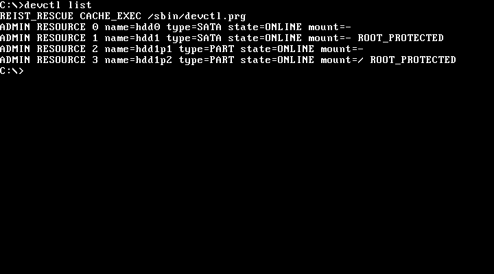 DEVCTL listet administrierbare SATA-Ressourcen und geschützte Root-Geräte